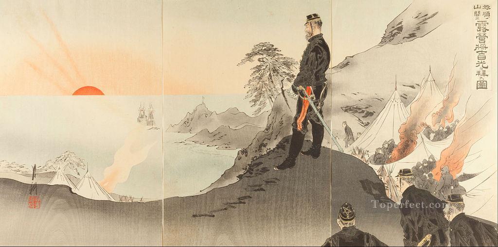 picture of officers and men worshiping the rising sun while encamped in the mountains of port 1894 Ogata Gekko Ukiyo e Oil Paintings